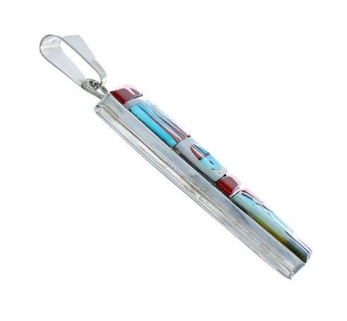 Native American Zuni Multicolor Inlay Sterling Silver Sun Pendant NX11711